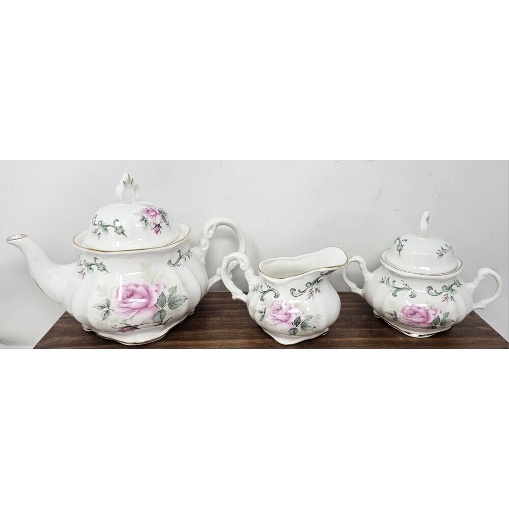 Vintage Royal Patrician 5 Piece Tea Set Fine Bone China England Roses Gold Trim